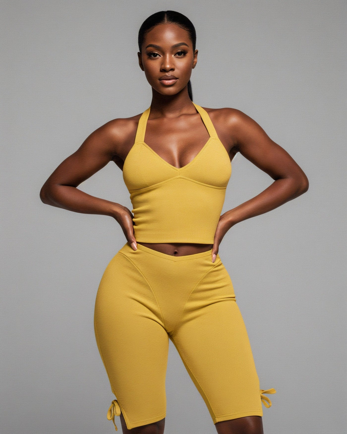 CHIYA Halter Crop Top & Side-Tie Capri Pants Set