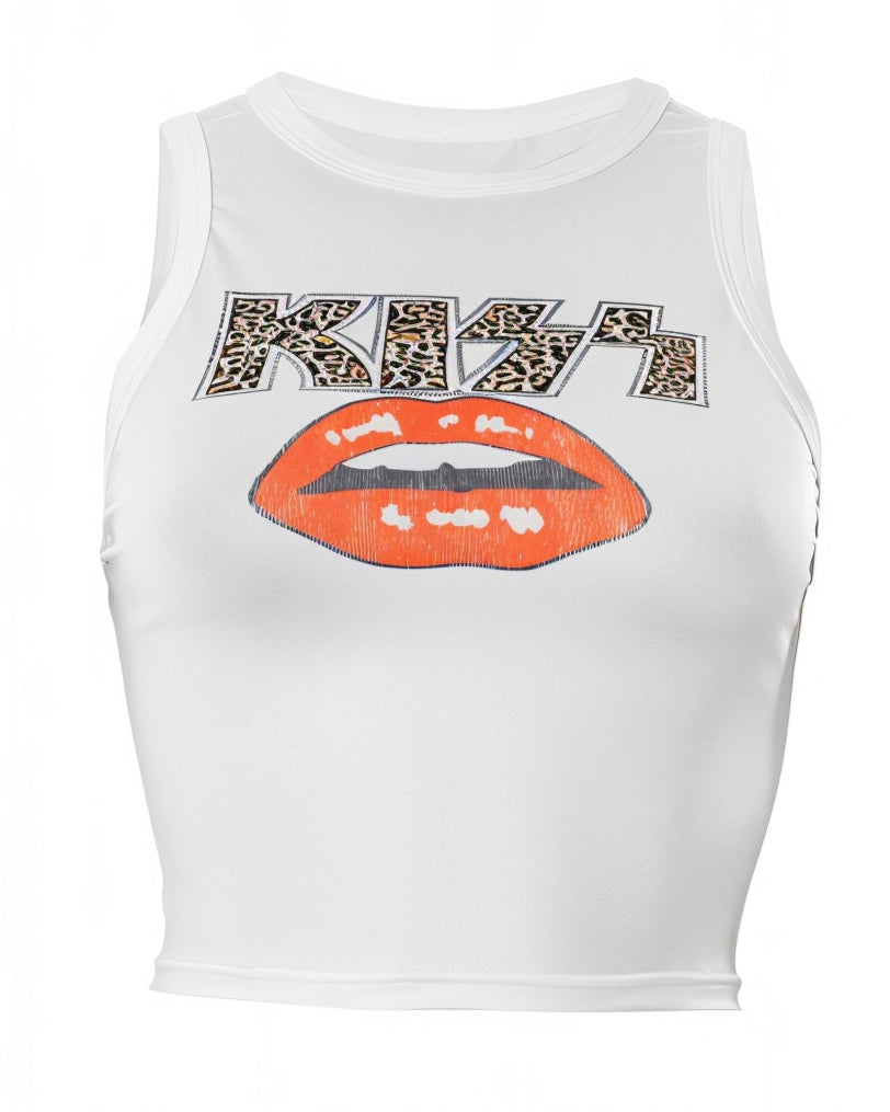 SUZZETE Lip Print Crop Tank Top