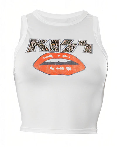 SUZZETE Lip Print Crop Tank Top
