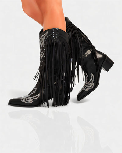 MITHENA Fringe Studded Cowboy Boots