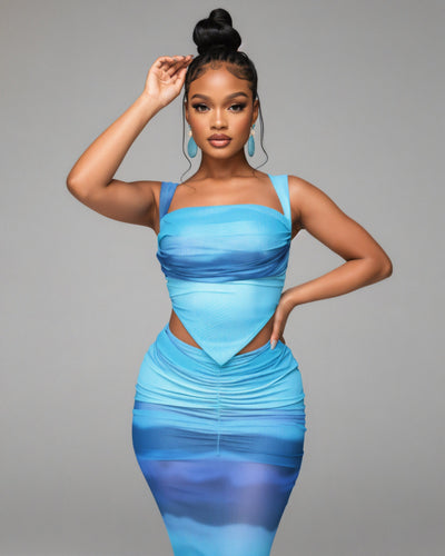 RELIA Ombre Cutout Lace-Up Top & Maxi Skirt Set