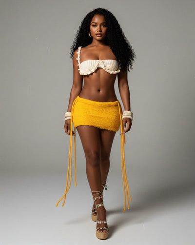 ARAMIE Textured Side Tassel Mini Skirt