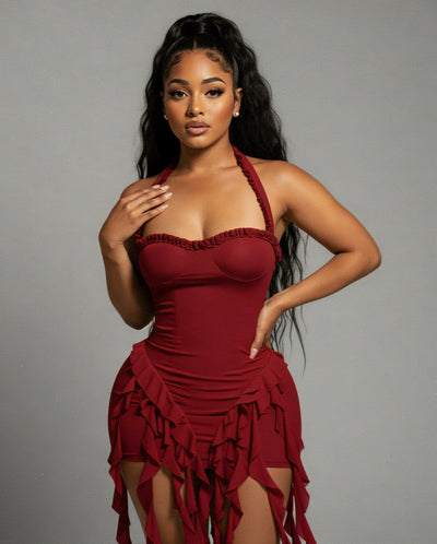 SANAI Ruffle Trim Mini Dress