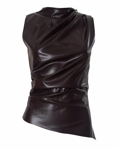 MABEL Faux Leather Draped Top