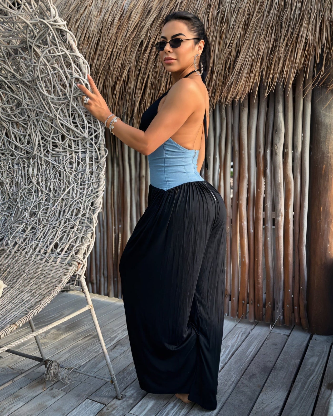 AMARIS Halter Neck Backless Wide Leg Jumpsuit