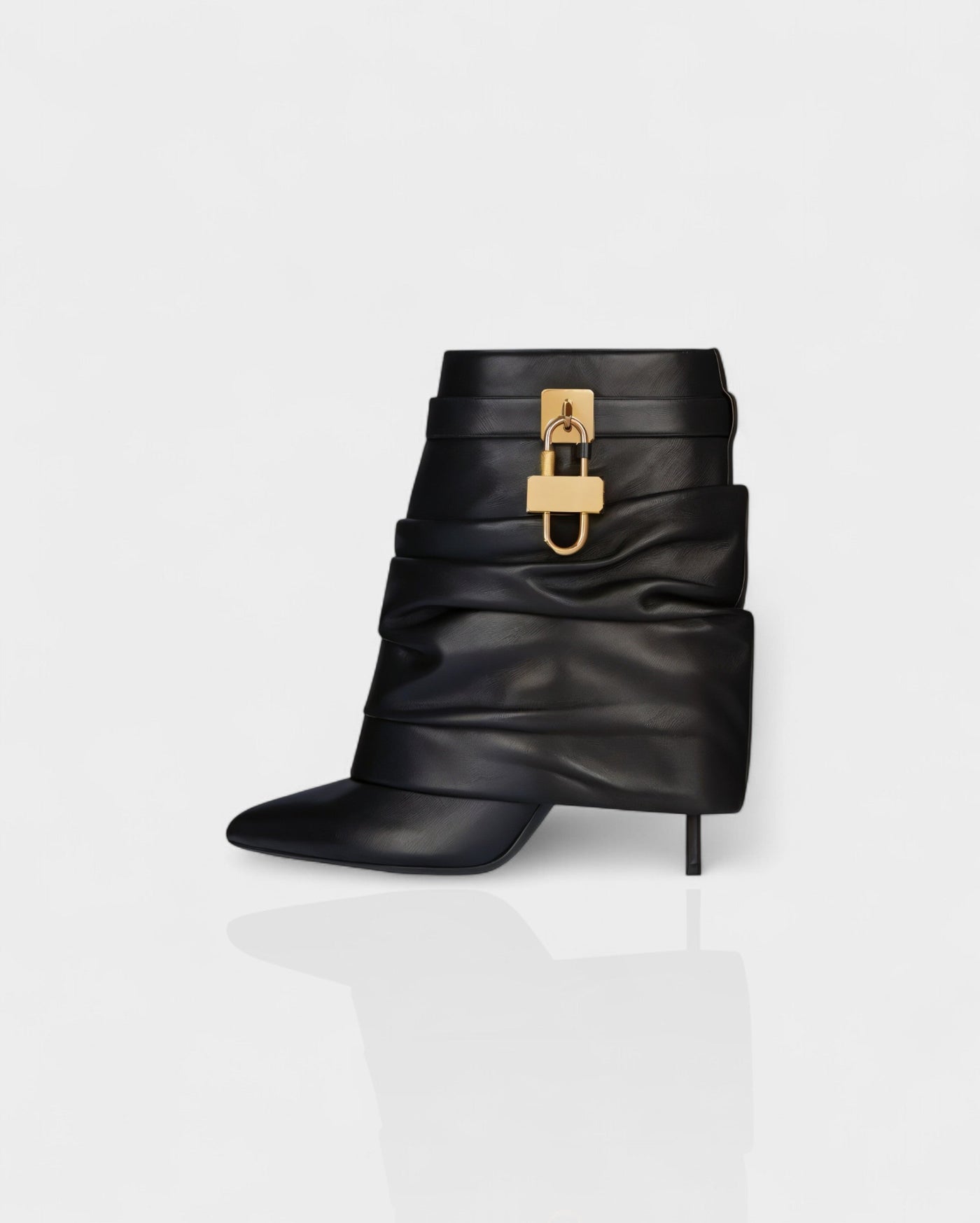 HALINA Padlock Slouch Stiletto Ankle Boots