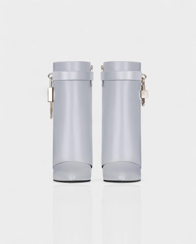 AVELINE Padlock Wedge Faux Leather Ankle Boots