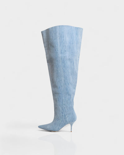 DAVIRA Wide Calf Denim Stiletto Thigh-High Boots