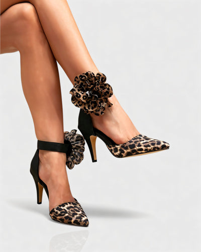 VIVIANA Floral Appliqué Ankle Strap Heels