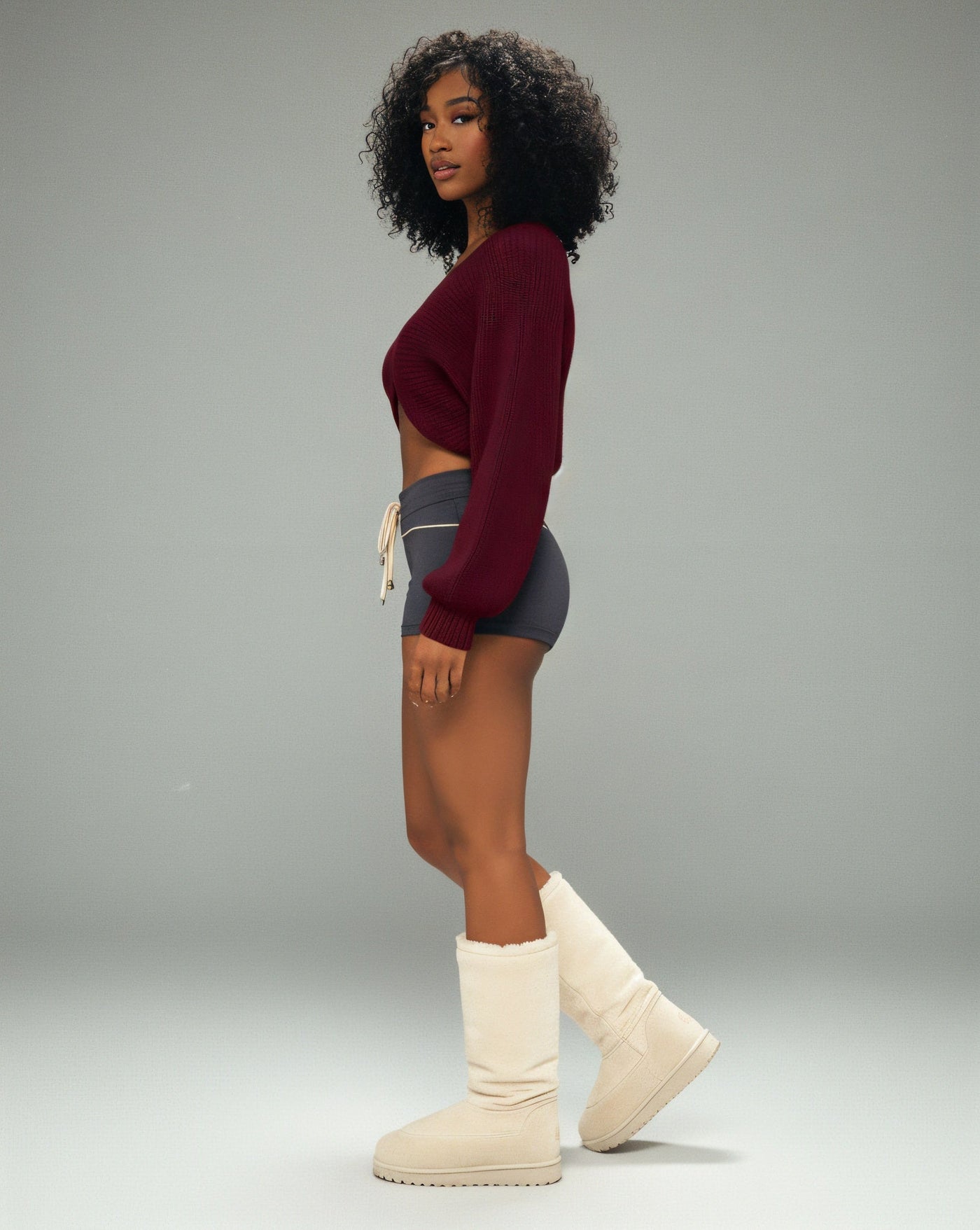 SUNNIVA Ribbed V-Cut Cropped Knit Sweater