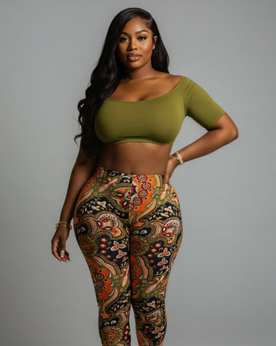 NICAMAE Crop Top & Abstract Printed Leggings Set