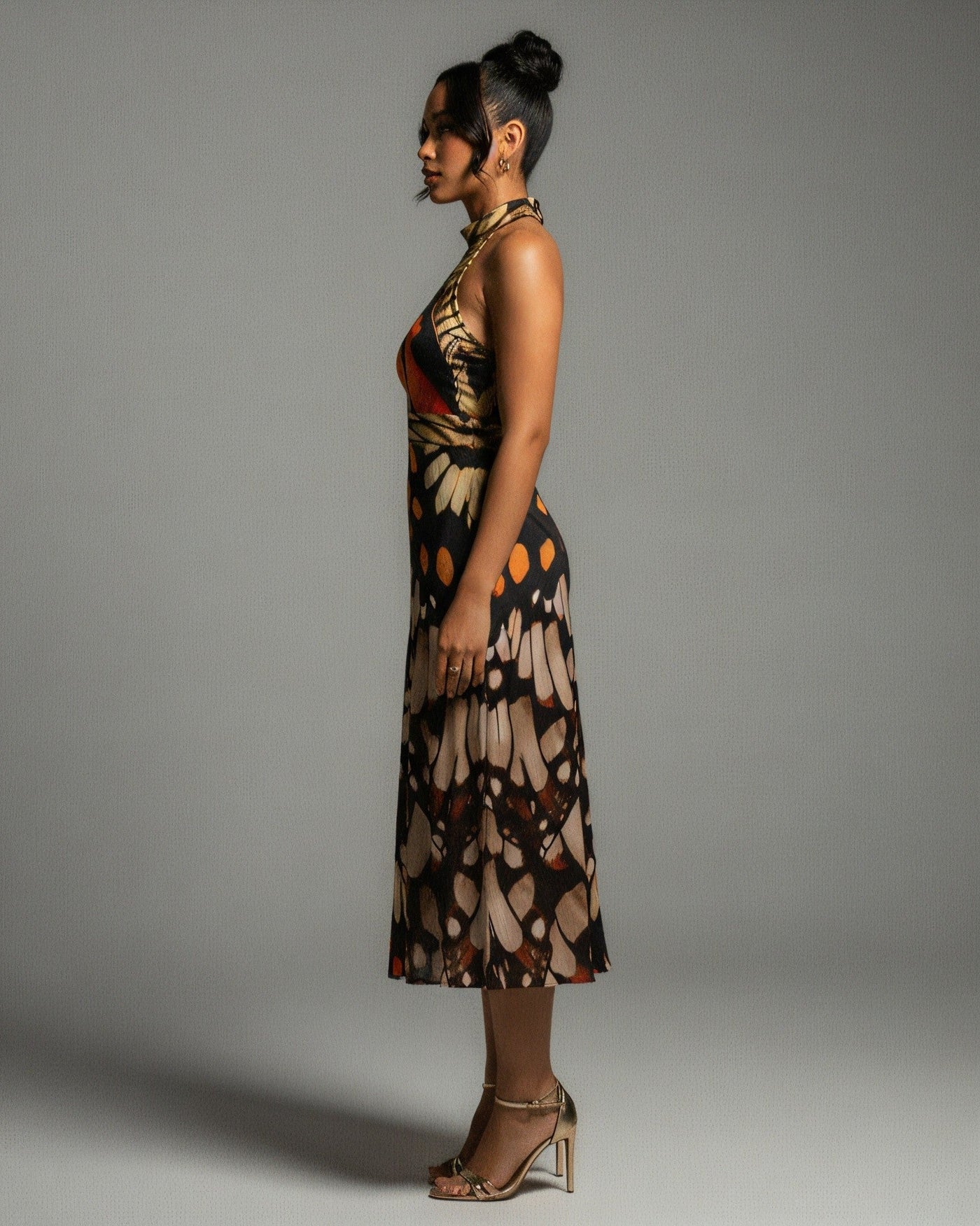 CALLISTA Sleeveless Butterfly Halter Neck Midi Dress