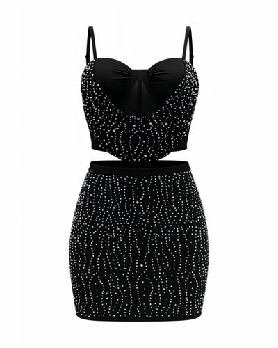 EVANIE Diamond & Pearl Embellished Crop Top & Skirt Set