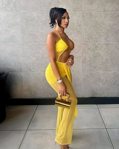 JEMMA Mesh Cutout Drape Jumpsuit