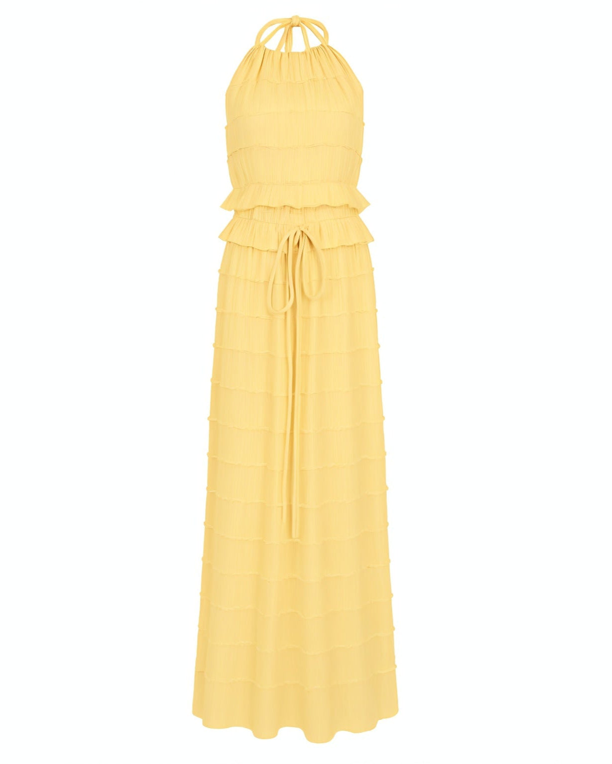 CHRISTINE Sheer Ruched Halter Top and Maxi Skirt Set