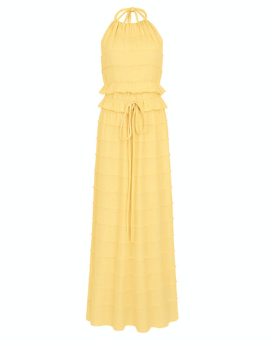 CHRISTINE Sheer Ruched Halter Top and Maxi Skirt Set