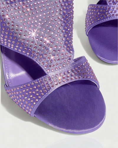 BRIANNE Square Head Rhinestone Lace-Up Knee High Heels