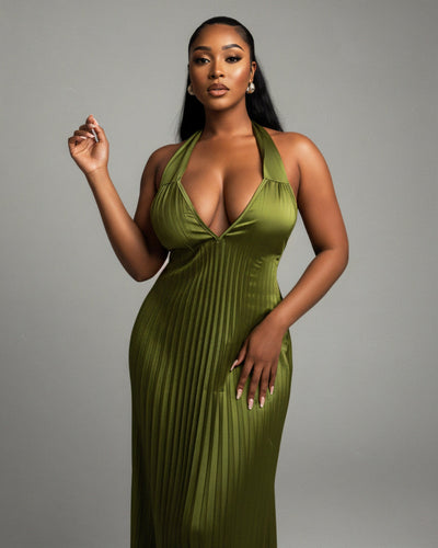 ADRIANA V-Neck Backless Pleated Maxi Dress