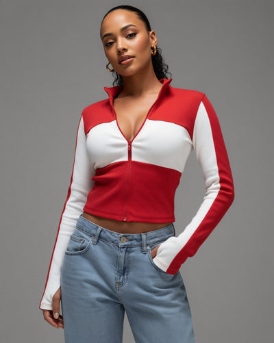 RIVA Colorblock Zip-Up Fitted Top