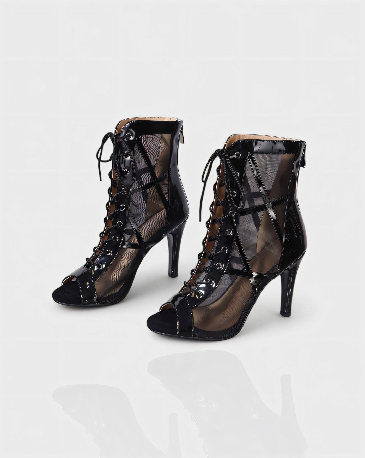 RAELLA Sheer Panel High Heel Ankle Boots