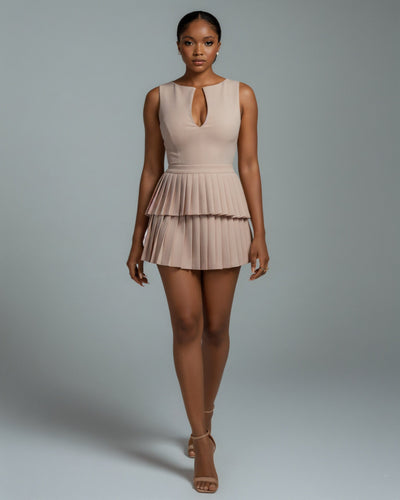 ARIANE V-Neck Pleated Mini Dress