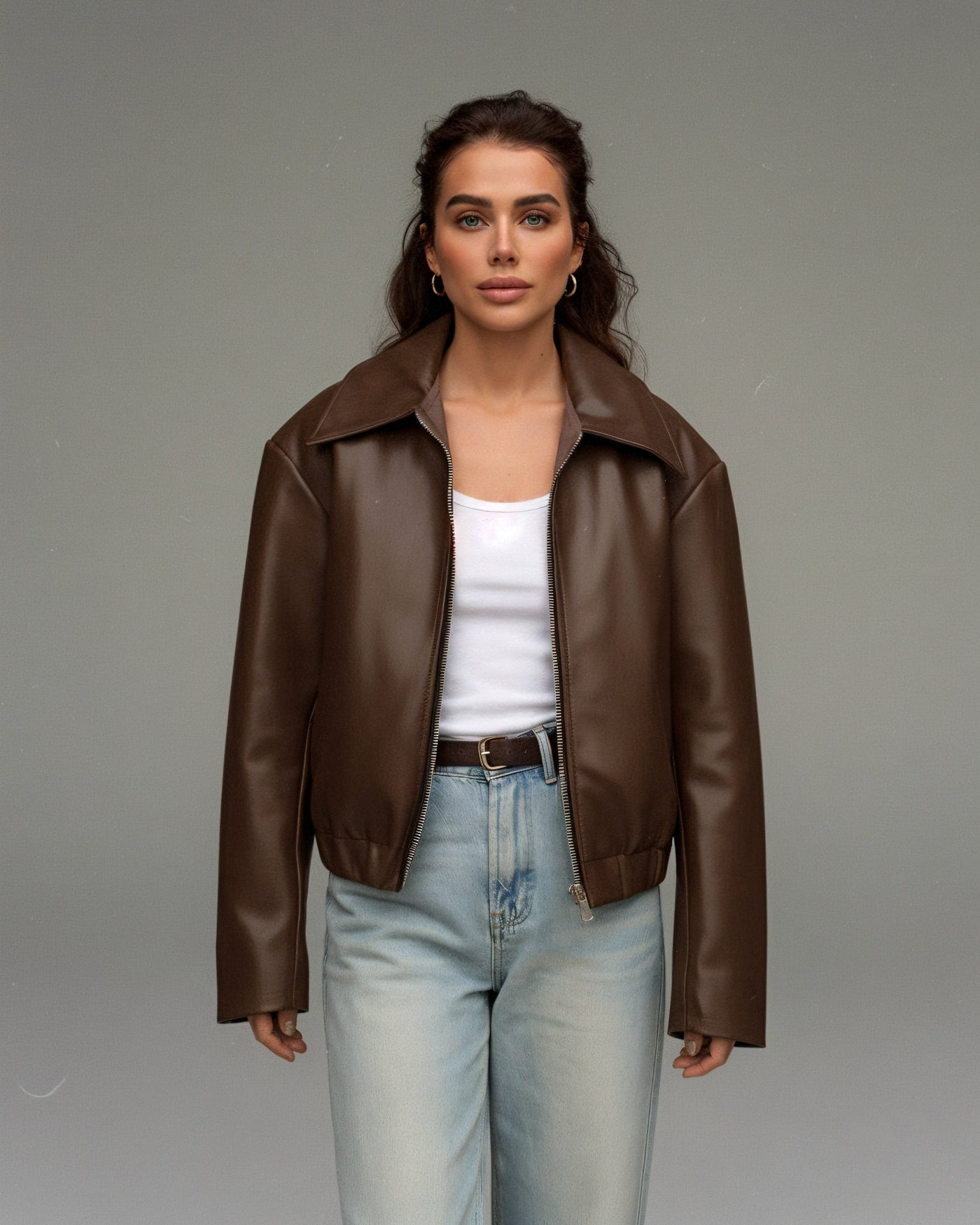 HANELLE Oversized Faux Leather Zip Jacket