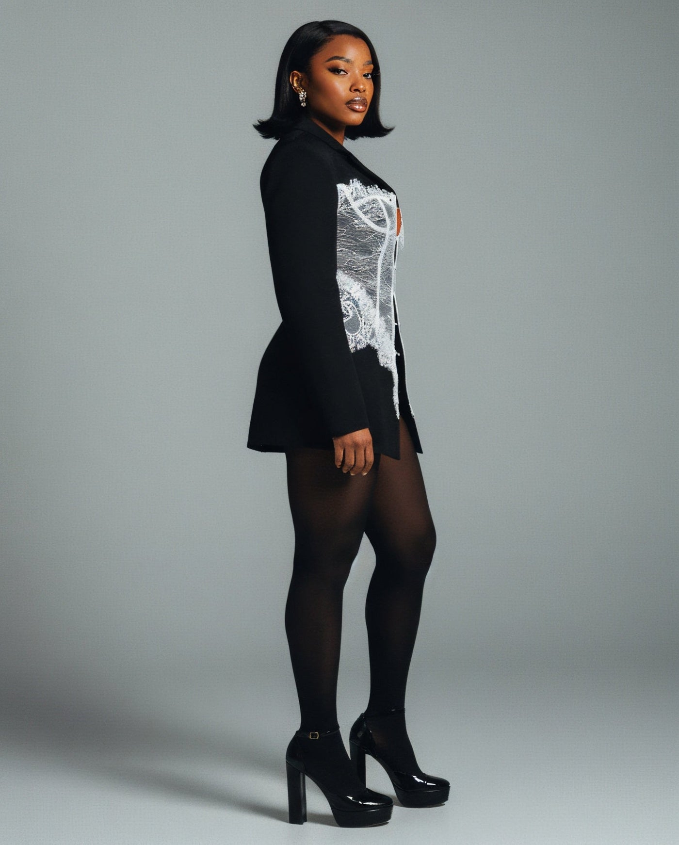 ENNA Cinched Lace Corset Blazer