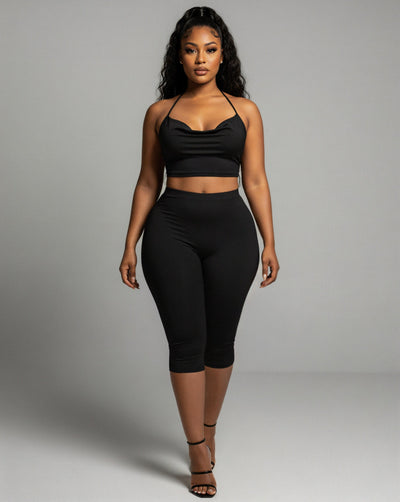 BRENA Cowl Halter Top & Capri Pants Set