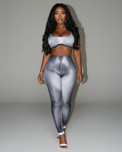 ELAINE Abstract Striped Crop Top & Leggings Set