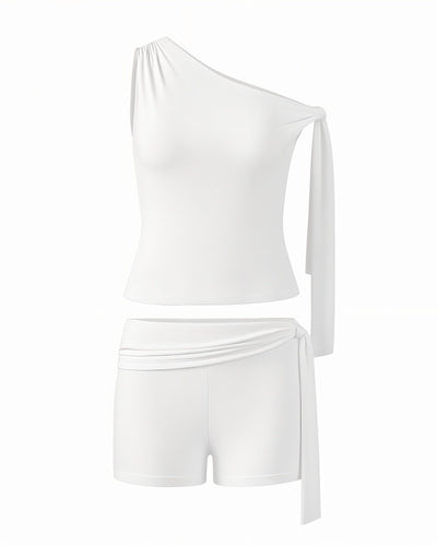 CHRISTY One-Shoulder Tie Top & Shorts Set