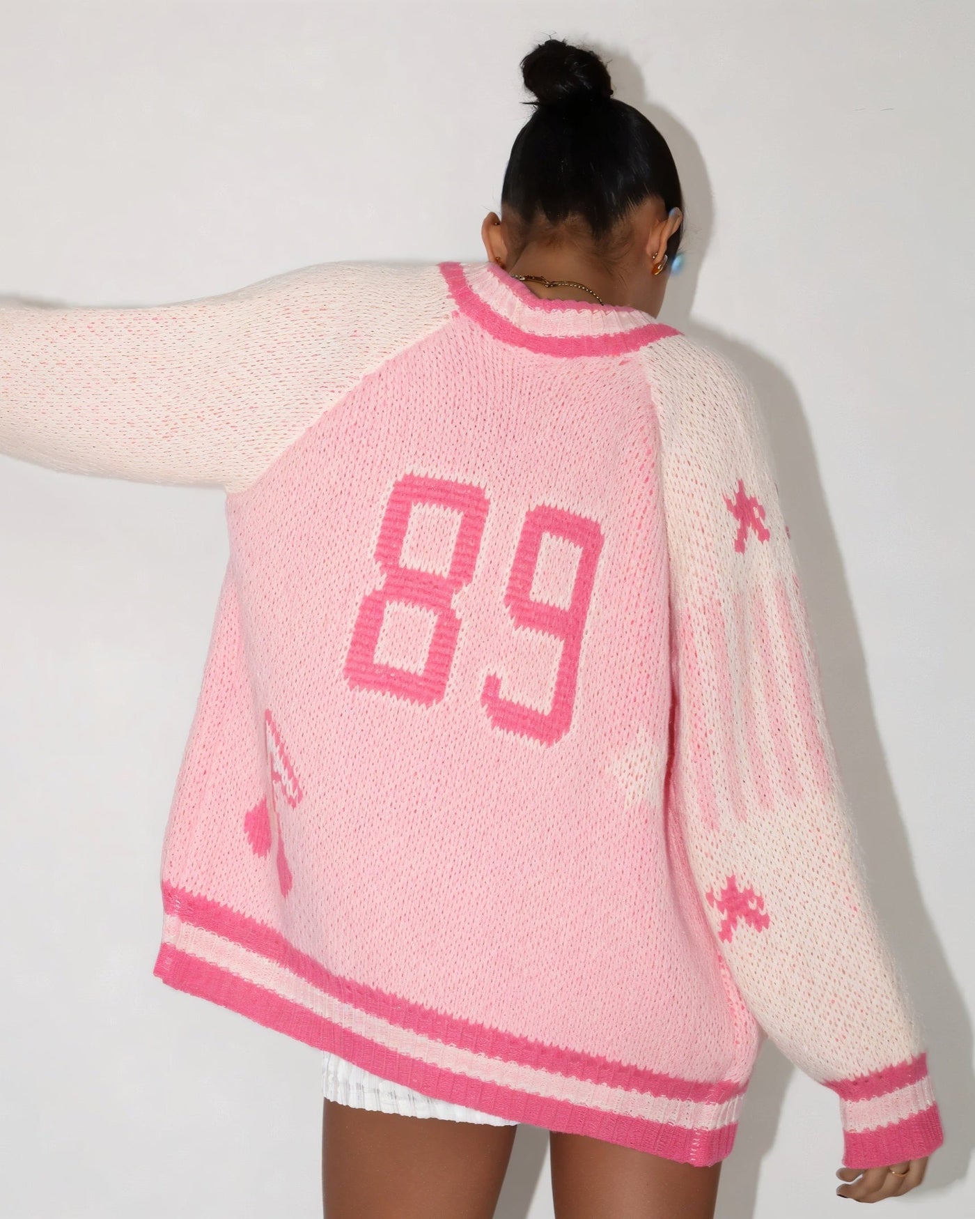 POLINA Oversized Knit Varsity Cardigan