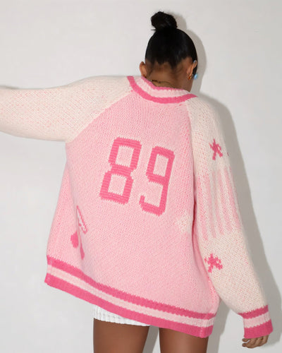POLINA Oversized Knit Varsity Cardigan