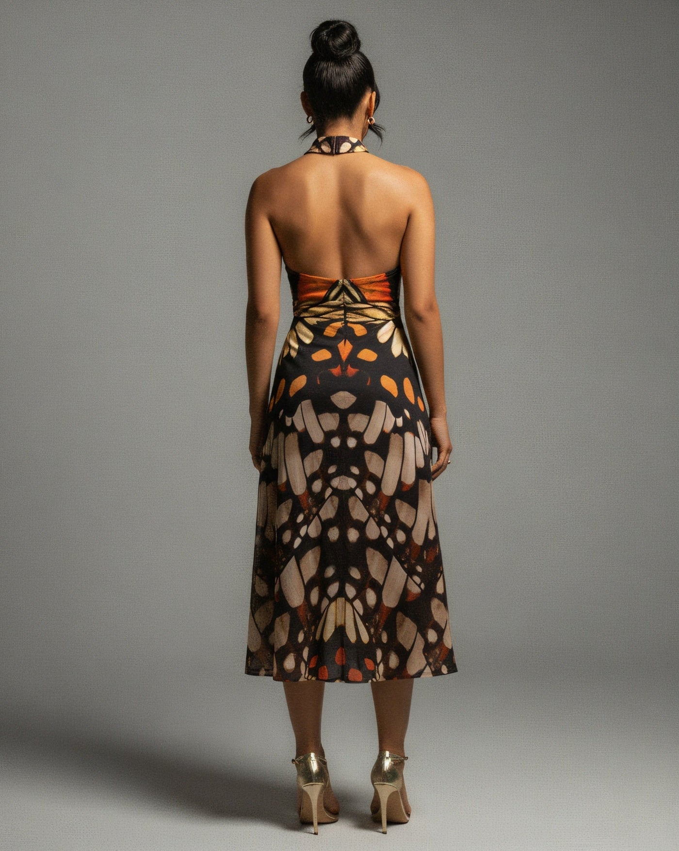 CALLISTA Sleeveless Butterfly Halter Neck Midi Dress