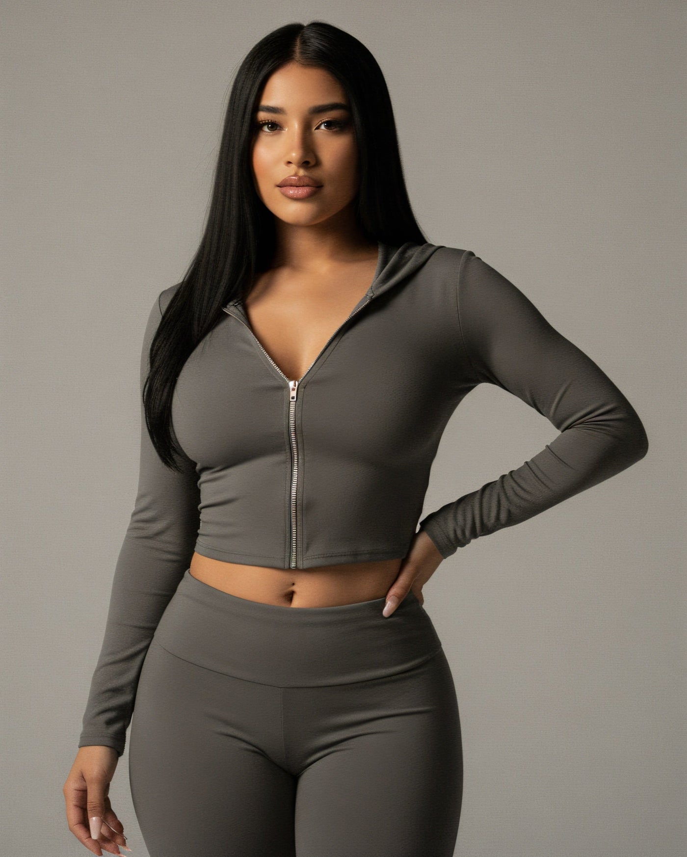 RAINY Zip-Up Hoodie and Flare Pants Set