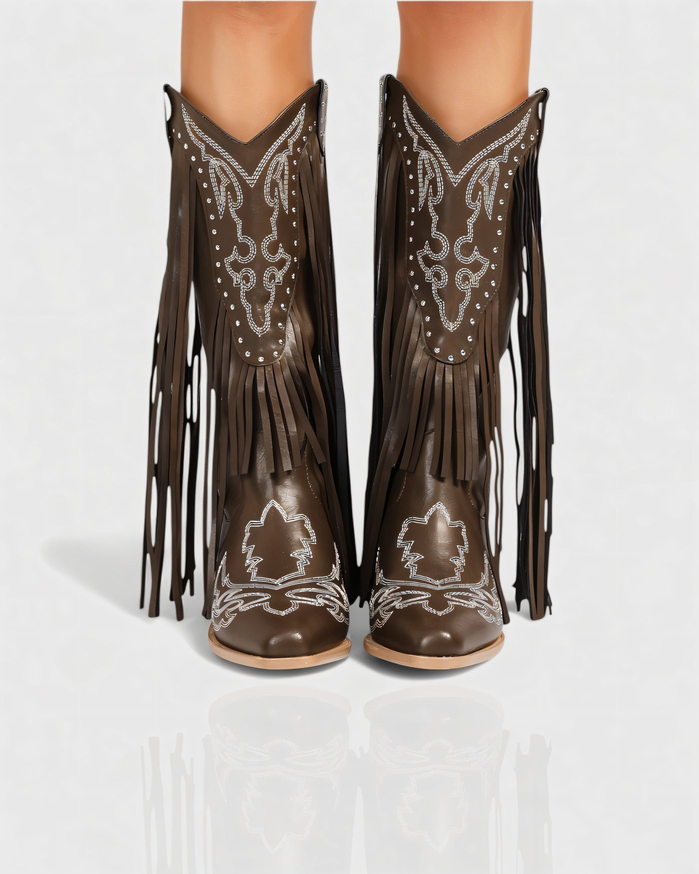 MITHENA Fringe Studded Cowboy Boots