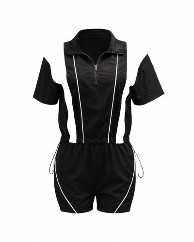 LOIRA Contrast Sporty Zip-up Top & Shorts Set