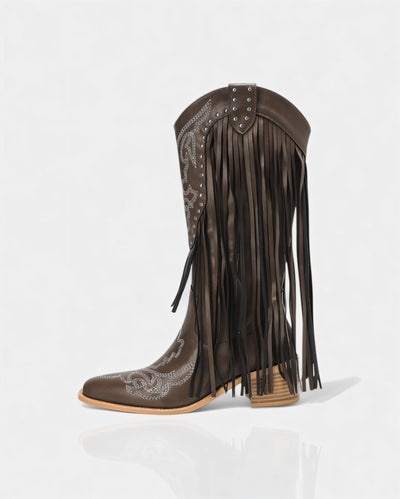 MITHENA Fringe Studded Cowboy Boots