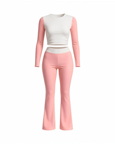 EMELIA Contrast Long Sleeve Top & Flare Pants Set