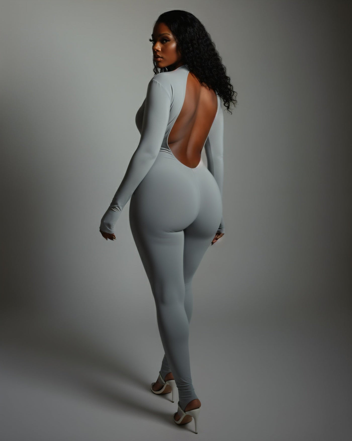VEYONA Plunge Neck Long Sleeve Jumpsuit