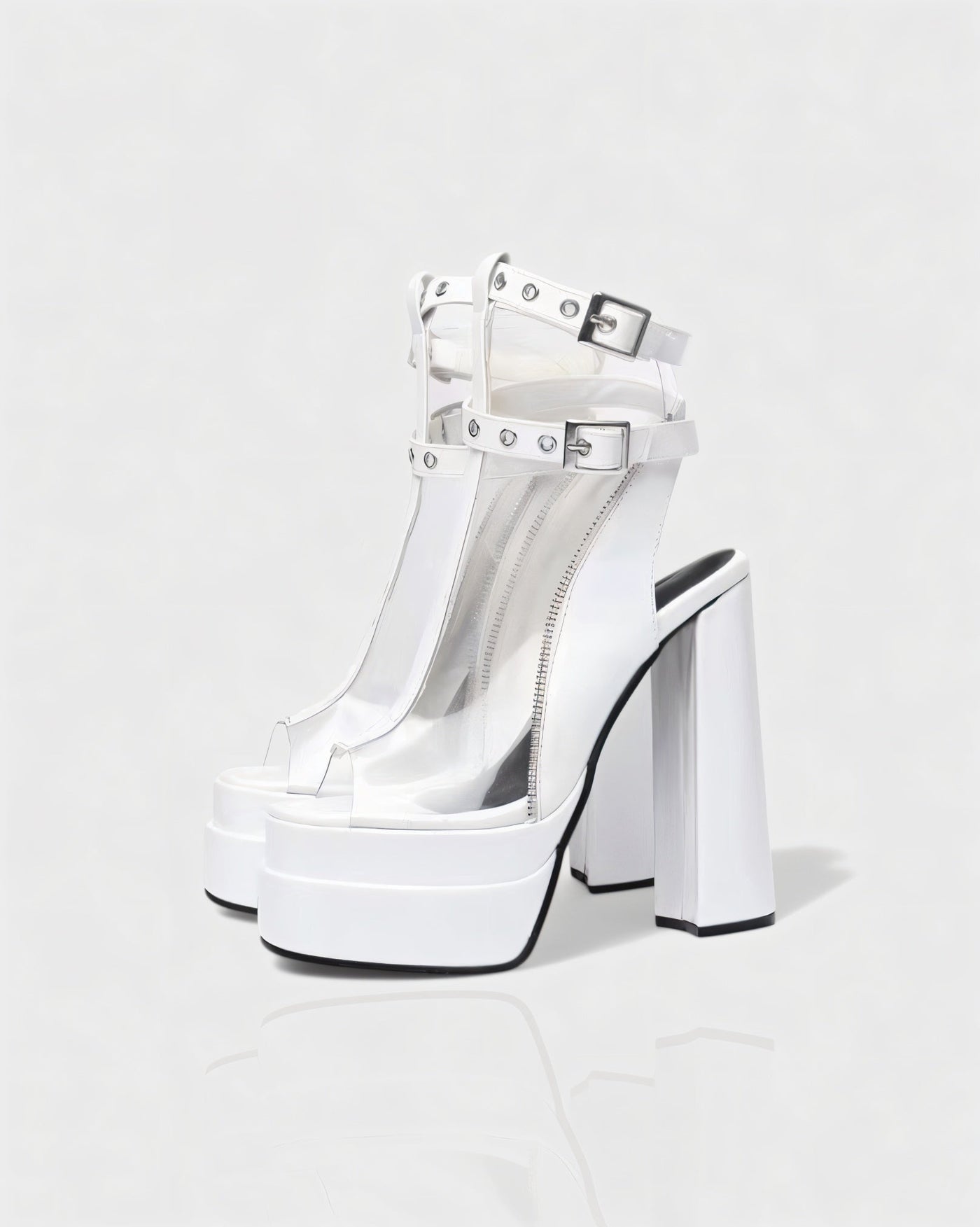 ELARYA Peep Toe Heels with Clear Panels & Ankle Strap