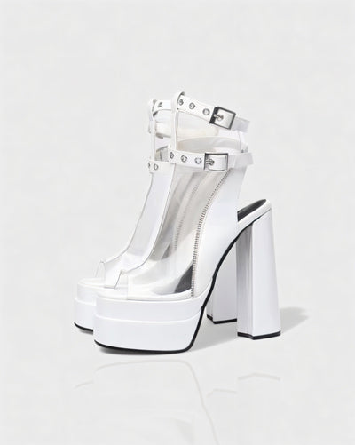ELARYA Peep Toe Heels with Clear Panels & Ankle Strap