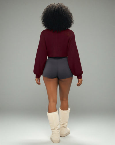 SUNNIVA Ribbed V-Cut Cropped Knit Sweater