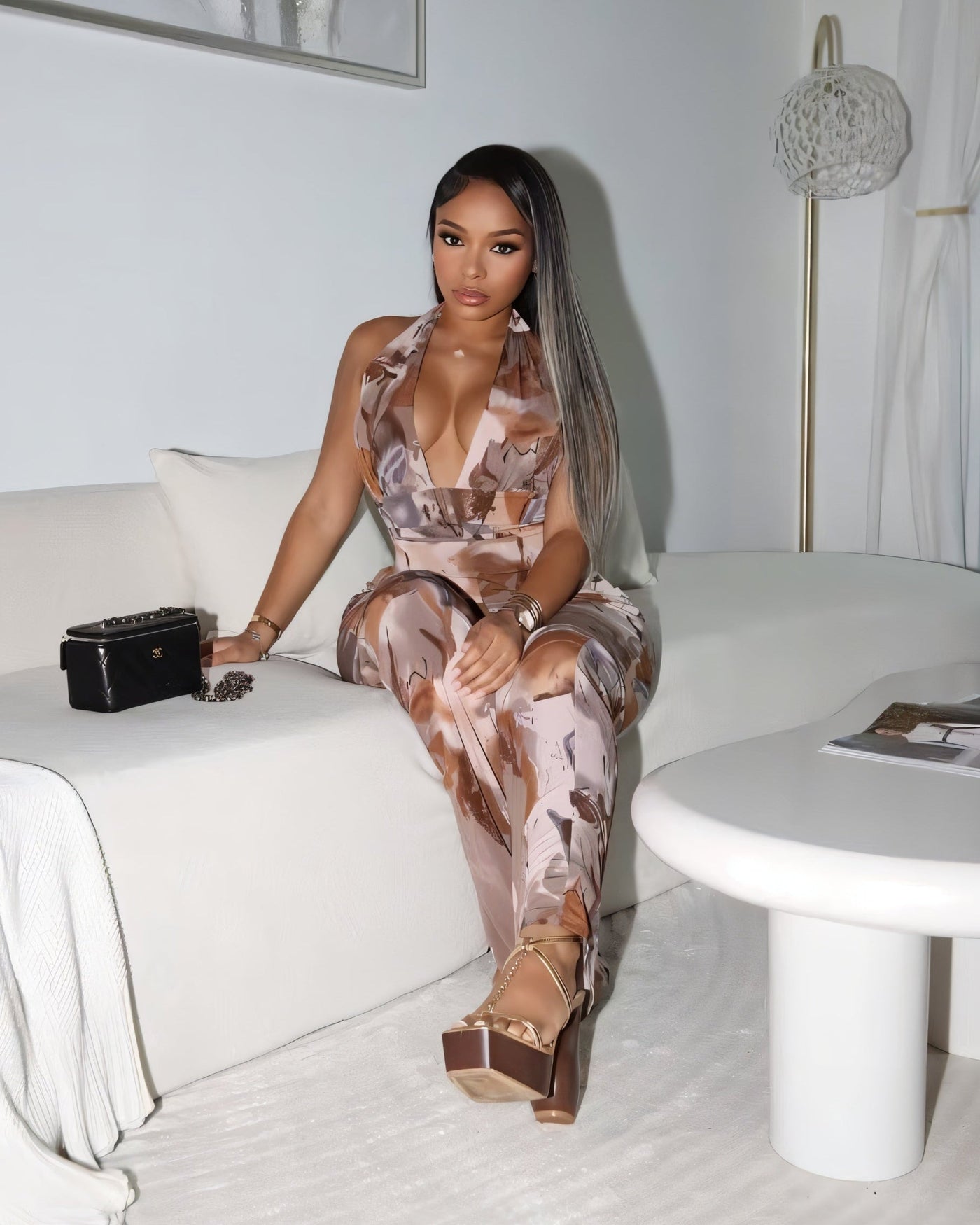 AMETHYST Printed Halter Neck Sleeveless Jumpsuit