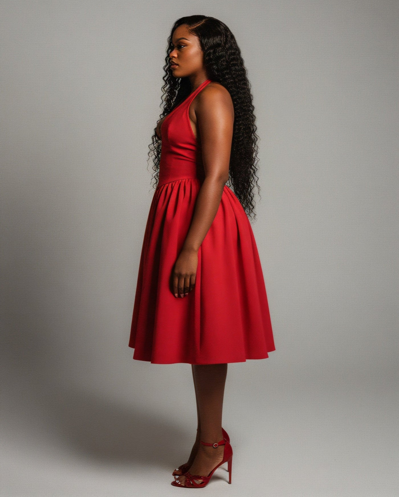 TALORA Embellished Bow Halter Midi Dress