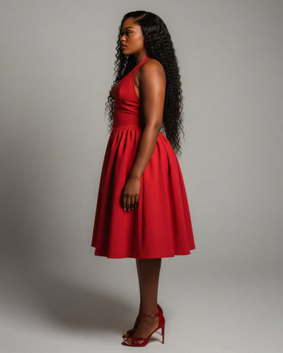 TALORA Embellished Bow Halter Midi Dress