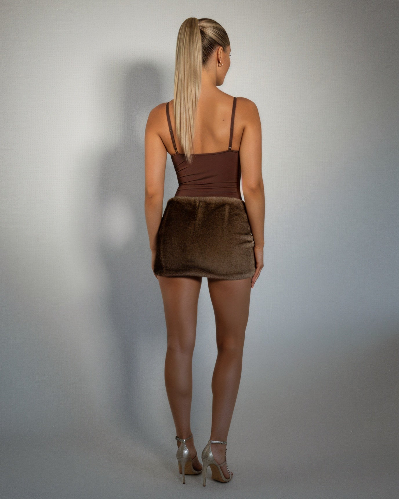 ELYANA Ruched Plush Faux Fur Mini Skirt