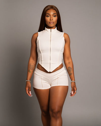 SARIAH Zip Up Cropped Tank Top & Shorts Set