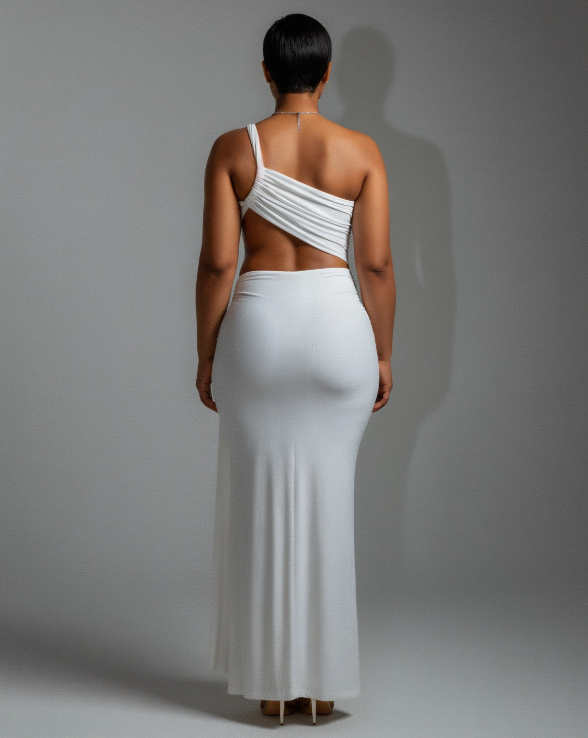 CARMEN Asymmetric Ruched Cutout Maxi Dress