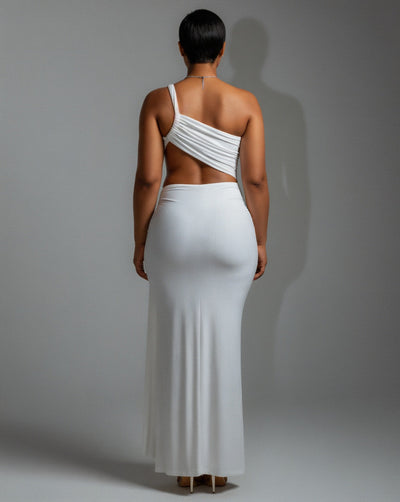 CARMEN Asymmetric Ruched Cutout Maxi Dress