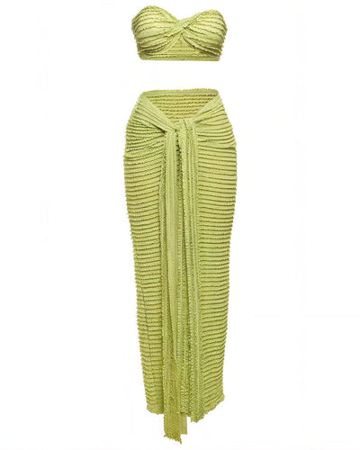 AETHERIA Textured Bandeau Top & Drape Skirt Set